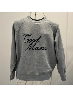 Good American Good Mama crewneck sweater women’s M grey black script embroider